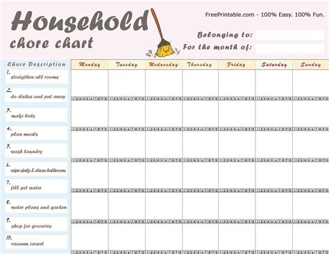 printable household chore charts family chore charts chore