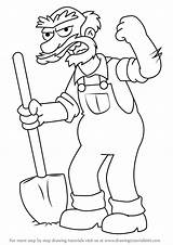 Simpsons Willie Draw Groundskeeper Drawing Step Cartoon sketch template