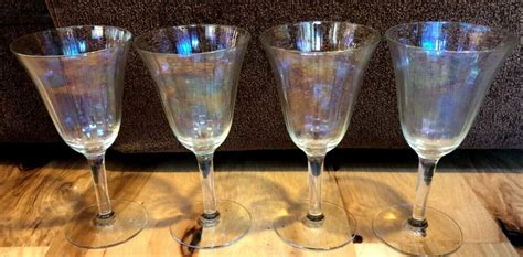 Iridescent Crystal Stemware Wine Glasses Set Of 4 Victorian Vintage