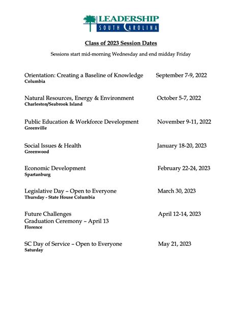 class schedule leadership sc