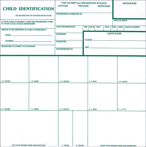 child identification fingerprint cards certifix  scan