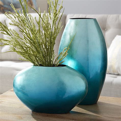 Turquoise Metallic Oval Vases Vases Decor Vase Beautiful Vase