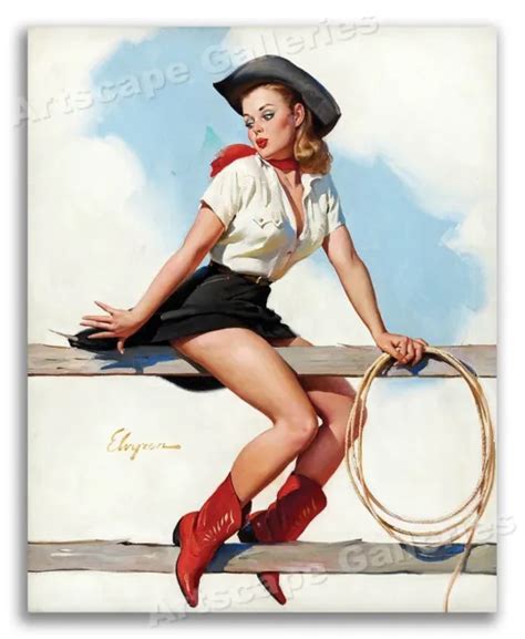 Elvgren Pin Up Girl Hi Ho Silver Poster Sexy Cowgirl On Fence