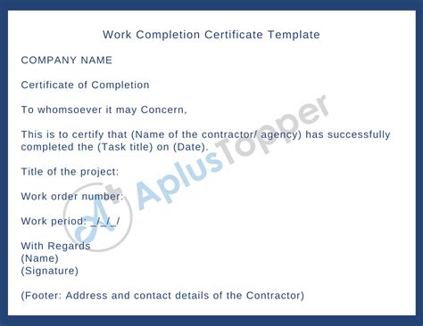 work completion certificate types contents format  sample