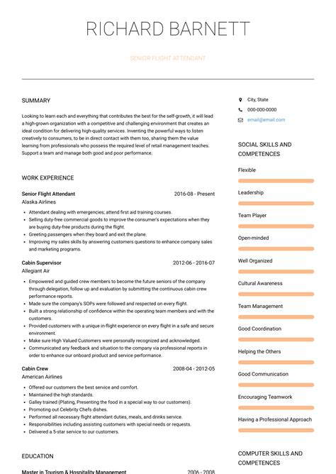 flight attendant resume sample