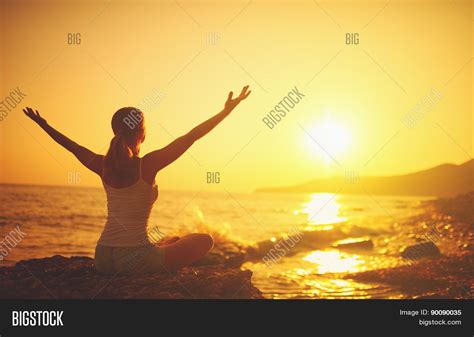 yoga sunset  beach image photo  trial bigstock