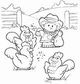 Coloring Pages Farm Chickens Feed Farmer Feeding Kids Chicken Duck Goat Had sketch template