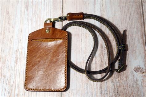 personalised leather badge holder leather id holder credit etsy