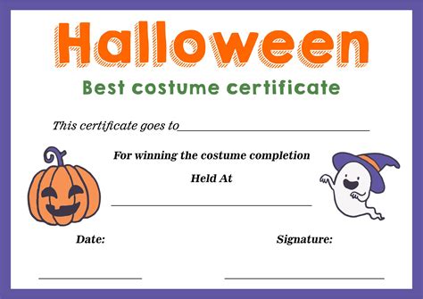 costume certificate printable