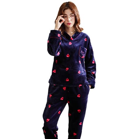 new winter pyjamas women thick warm flannel pajamas set long sleeve v