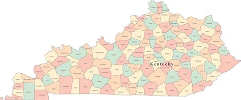 multi color kentucky map  counties  county names