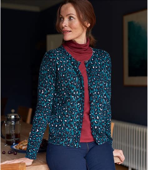 dark teal womens cotton blend leopard print cardigan woolovers uk