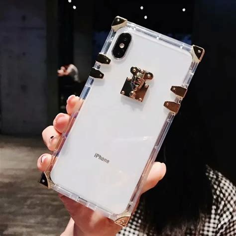 luxury transparent phone case  iphone xs max xr  trunk square women silicon phone case