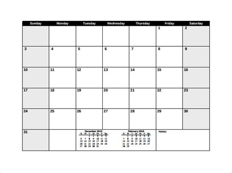 sample blank calendar templates