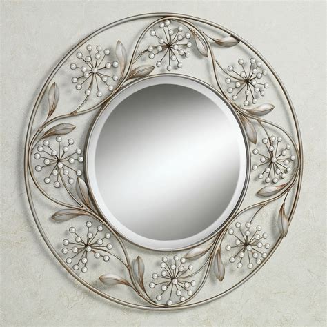 pearlette round metal wall mirror
