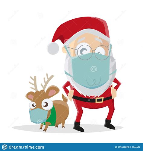 Funny Illustration Of Cartoon Santa Claus With Reindeer