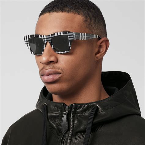 square frame sunglasses in black white men burberry® official
