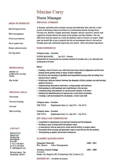 Nurse Manager Resume Cv Job Description Example Sample