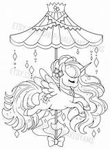 Coloring Pages Alicorn Cute Carousel Unicorn Ausmalbilder Sheets Yampuff Colouring Karussell Drawing Aurora Lineart Visit Outstanding Includes Some Etsy Disney sketch template