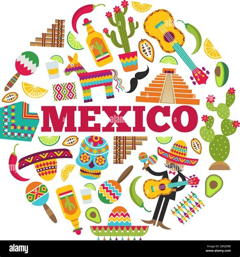 simbolos mexicanos forma de circulo  varias imagenes de colores de iconos mexicanos imagen
