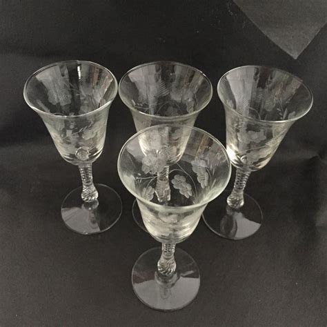 Vintage Floral Etched Wine Glasses Set Of 4 Chairish