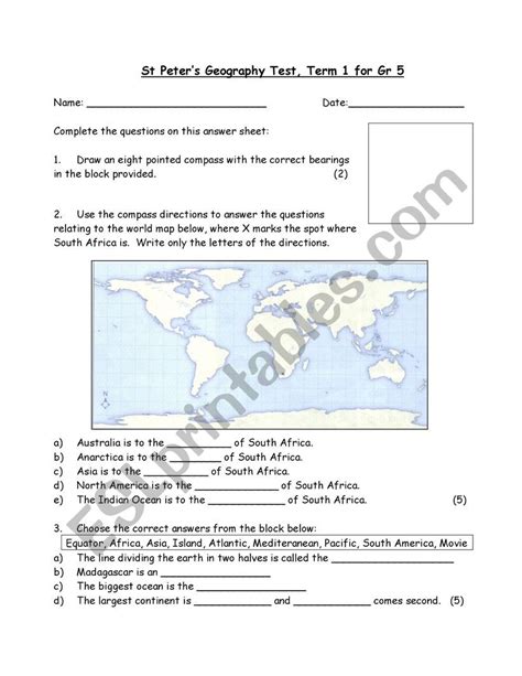grade  term  geography test esl worksheet  moniqueanney