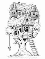 Coloring Pages Tree House Treehouse Cleverpedia Colouring Drawing Baumhaus Printable Kids Library Baumhäuser Malen Målarböcker Zeichnen Adult Fantasy Gulliga Books sketch template
