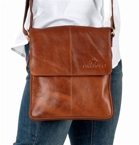 finelaer men brown leather crossover crossbody bag