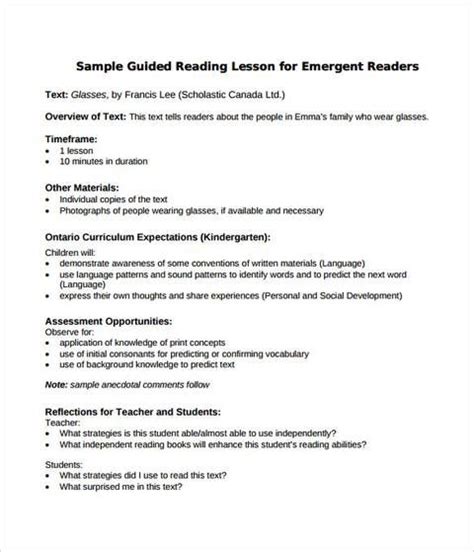 sample guided reading lesson plan format guided reading lesson plan