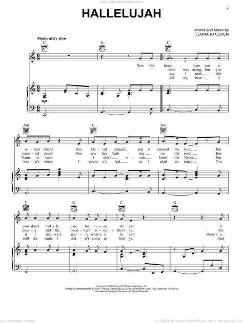Hallelujah Leonard Cohen Easy Piano Sheet Music Free Pdf