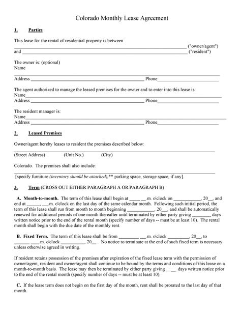 colorado monthly lease agreement form