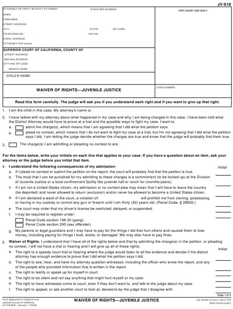 form jv 618 download fillable pdf or fill online waiver of rights