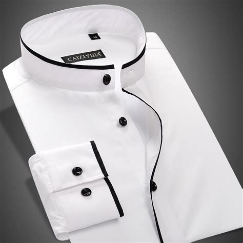buy mens dress shirt banded collar  black piping comfy soft  cotton