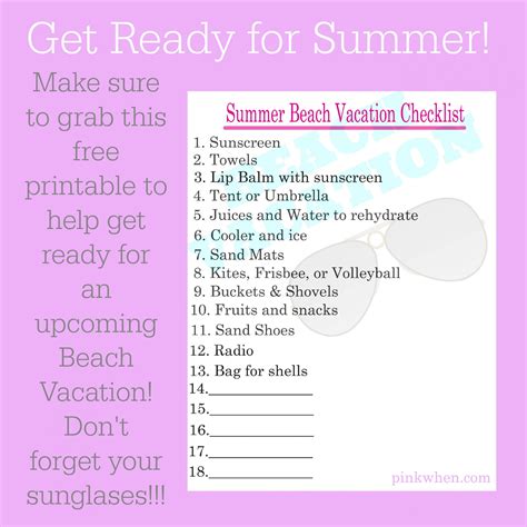 summer beach vacation  printable checklist pinkwhen
