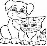 Coloring Pages Cats Dogs Cat Dog Printable Cute Cartoon Drawing Color Puppy Clipart Kids Sheets Print Kitten Animal Colouring Cliparts sketch template