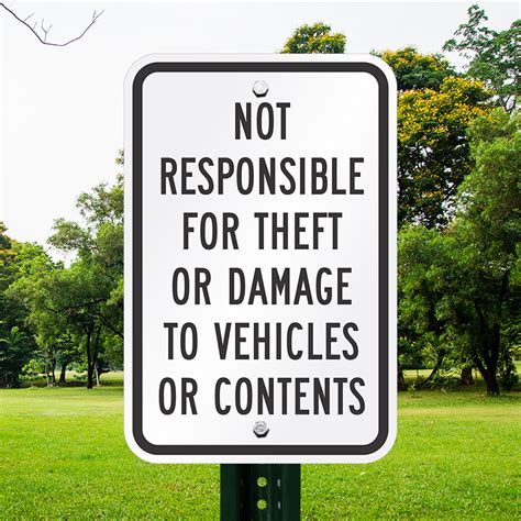 responsible  theft  damage  vehicles contents sign sku