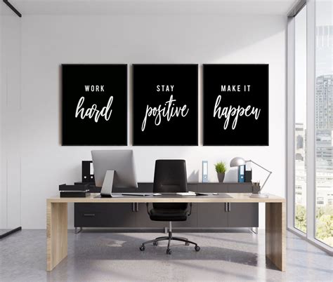 black office decor motivational quote work hard stay positive