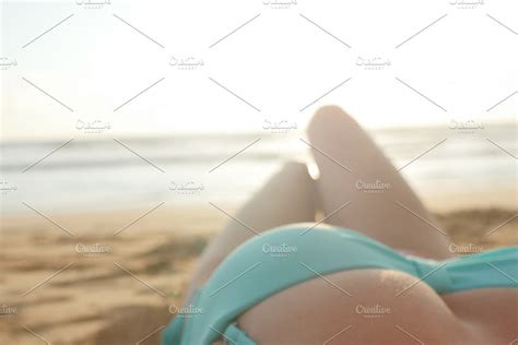Point Of View Of Sexy Girl Lying And Tanning On The Beach Beautiful