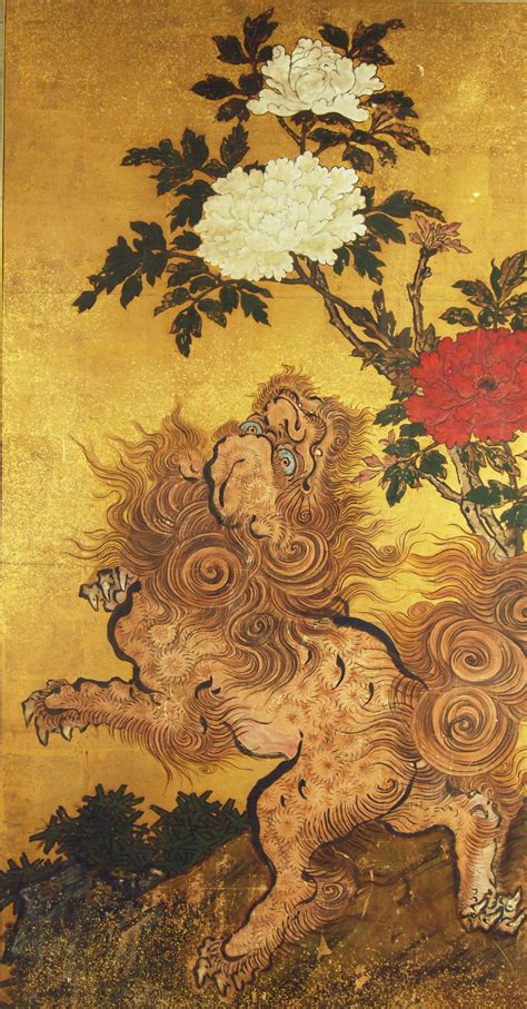 pair  antique japanese paintings  karashishi edo period  century  sale  stdibs