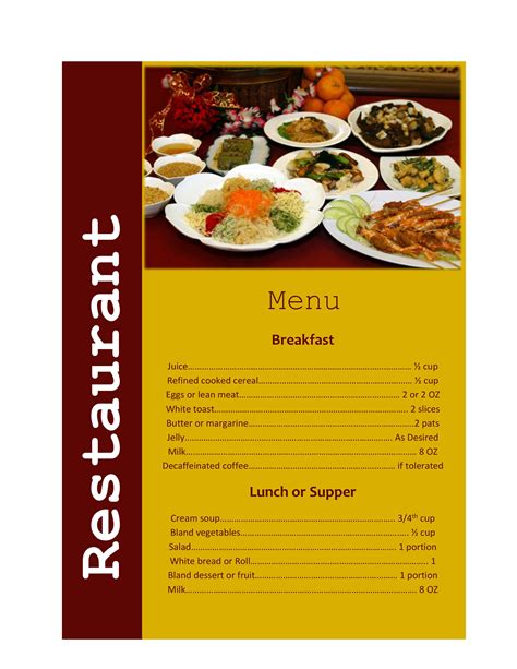 printable restaurant menus  printable templates