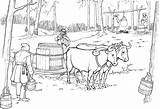 Colorir Fazenda Oxen Maple Aratro Sled Pulling Barril Carregando Imprimir Bue Slitta sketch template
