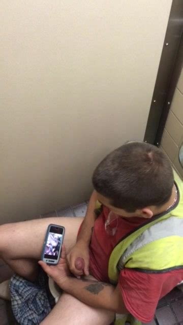 horny construction worker caught jerking on the toilet