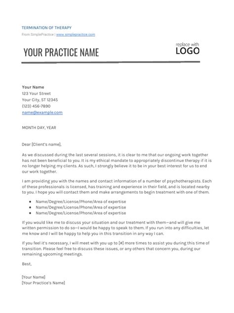 termination  therapy letter template