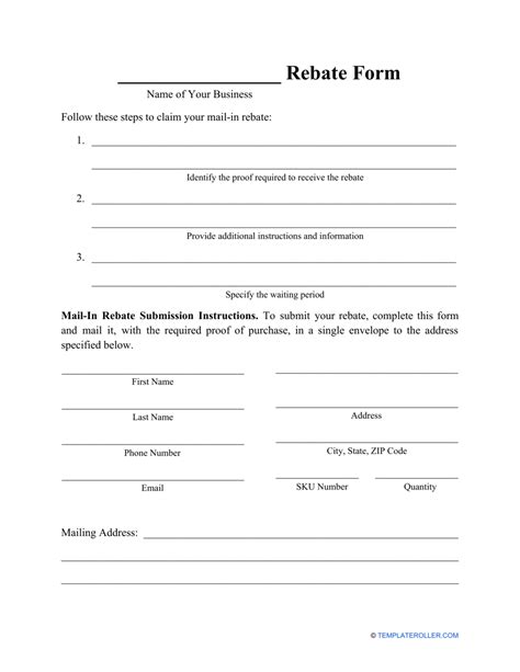 rebate form  printable  templateroller