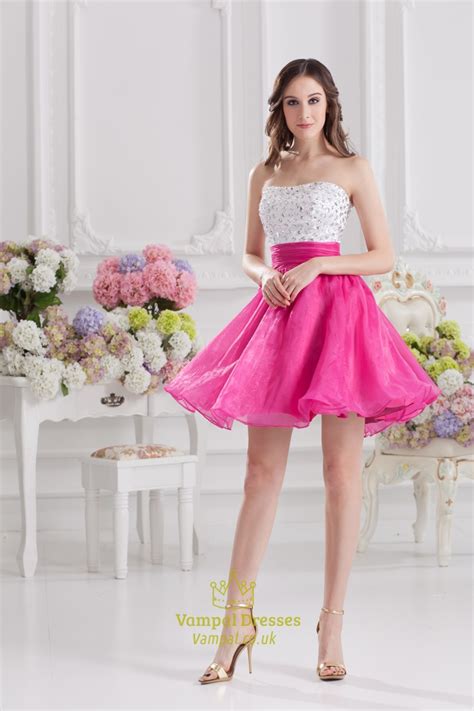 White And Pink Cocktail Dresses Stock White Hot Pink