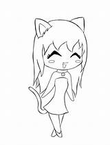 Coloring Kawaii Pages Cute Girl Easy Chibi Girls Cat Printable Anime Drawing Kids Print Neko Sheets Ears Drawings Netart Animal sketch template