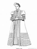 Coloring Pages Renaissance Clothing Costumes Book Fashion Costume History Vintage Medieval Women Comments sketch template