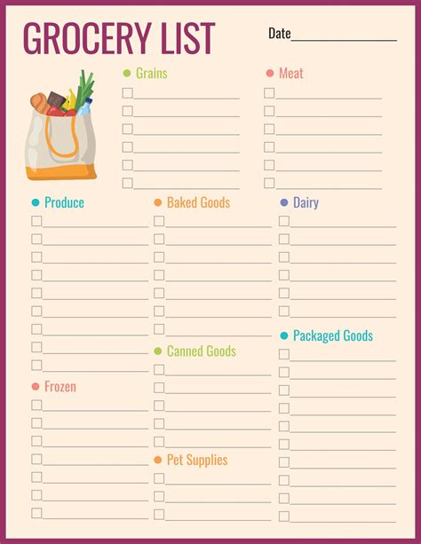 editable  printable grocery shopping grocery list template
