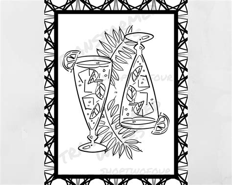 cocktail coloring page alcohol drinks printable instant etsy