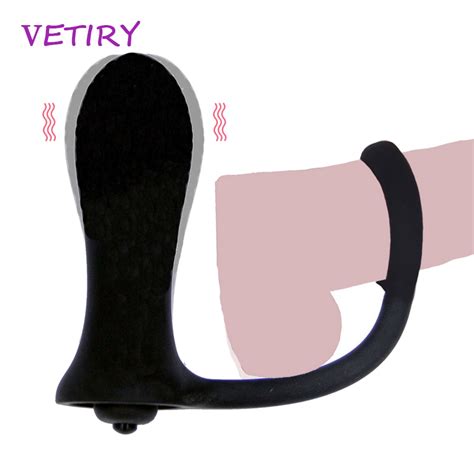 vetiry wearable vibrator anal plug with delay ejaculation ring silicone